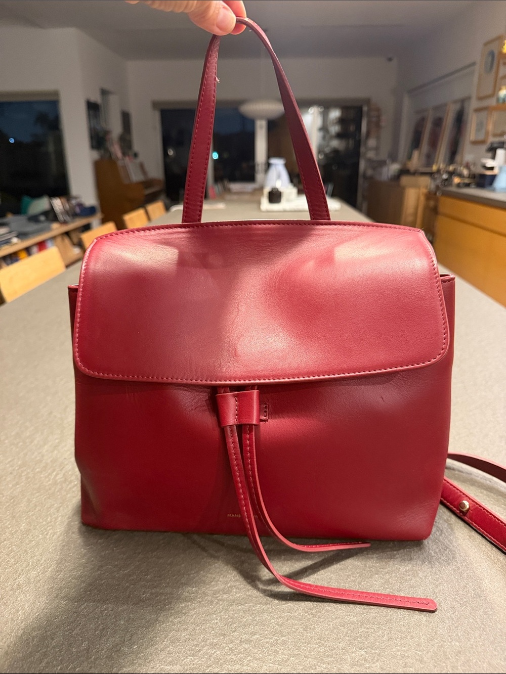 Mansur Gavriel Cherry Red Leather Drawstring Crossbody